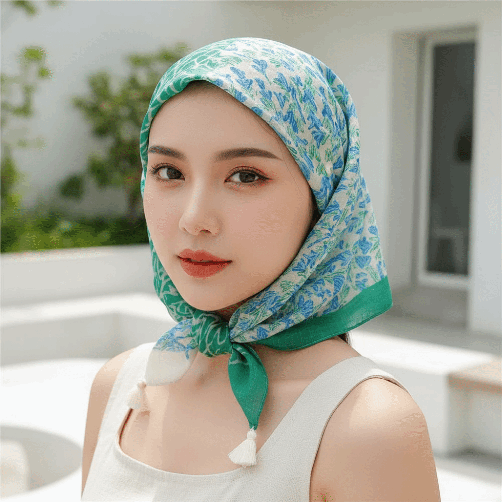 Bandana Cotton - Boyun Bandanası Pamuklu-Keten Kare Eşarp 60x60cm